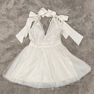 White Pearl Bridal Dress with Bow Details